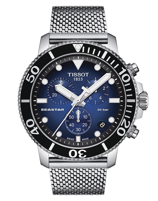 Tissot Tissot Seastar 1000 Chronograph T120.417.11.041.02 Seastar 1000 T1204171104102 кварцевые мужские часы синий циферблат, браслет нержавеющая сталь — вид спереди